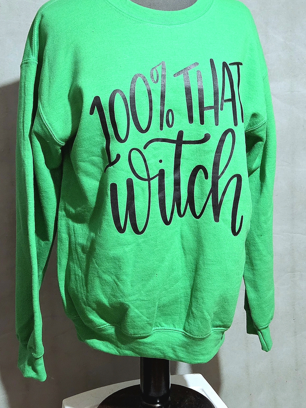 Gildan Bright Green '100% That Witch' Graphic Crewneck Sweatshirt
